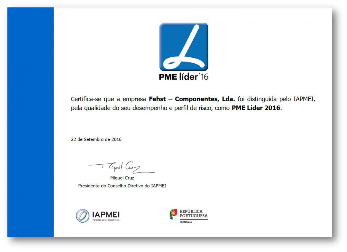 Fehst maintains status of SME Leader (PME Líder) in 2016
